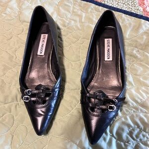 Steve Madden Black Leather Flats with Buckle Detail